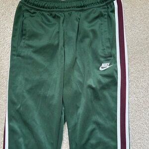 Nike men’s Forest Green Joggers with Maroon Stripes